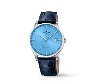Reloj plateado con azul
