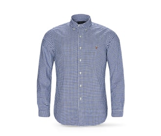 camisa de hombre azul a cuedros manga larga, old money Hombre