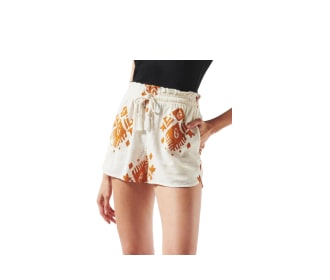 Falda short blanco con flores amarillas, RAPSODIA
