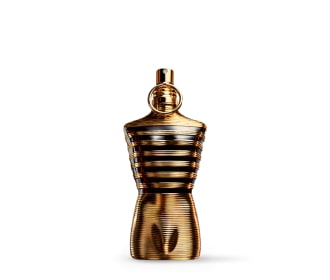 botalle de locion dorada con negro Fragancias hombre, Jean Paul Gaultier