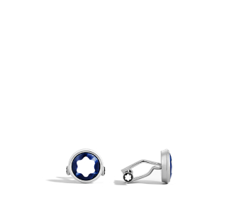 Imagen de mancuernillas plateadas con el logo de la marca Montblanc