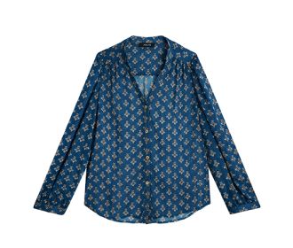 blusa manga larga color azul con rombos grices