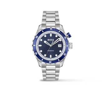 reloj plateado con caratula azul, HUGO BOSS