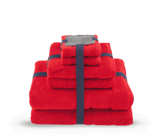 imagen de un set de toallas color rojas. Toallas de Baño
