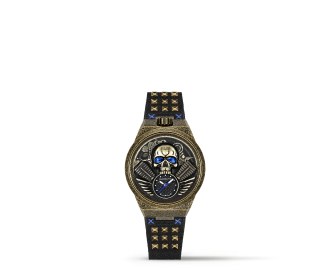 reloj negro con detalles cobre bomberg