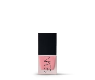 Imagen de un frasco de contenido rosa y tapa negra de maquillaje para las mejillas