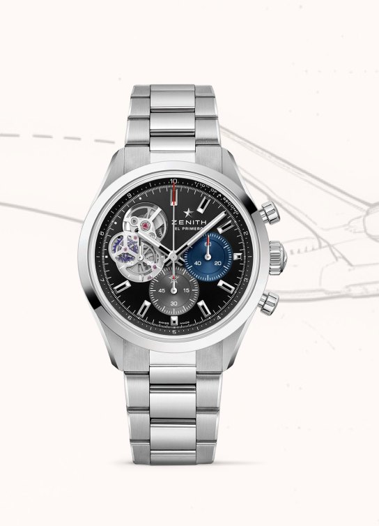 reloj plata con caratula negra Zenith