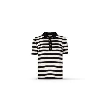 blusa tipo polo rayada negra con blonco, Dhierro