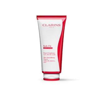 Imagen de botella balnca con rojo, CLARINS