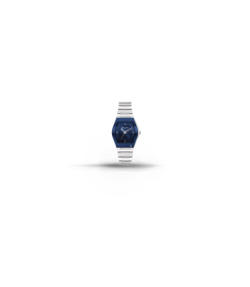 Reloj plateado con carátula azul