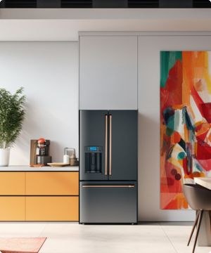 Imagen de una cocina en al cual se encuentra un refrigerador de la marca CAFÉ APPLIANCES, banner menu