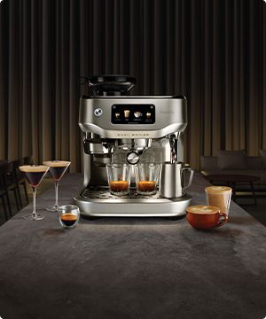 Imagen de una cafetera de acero inoxidable de la marca BREVILLE banner menu