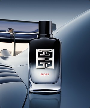 Imagen de un perfume de frasco negro trransparente de la marca GIVENCHY, banner menu