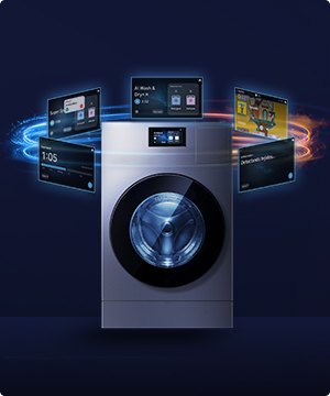 Imagen de una lavasecadora color gris obscuro de la marca SAMSUNG, banner menu