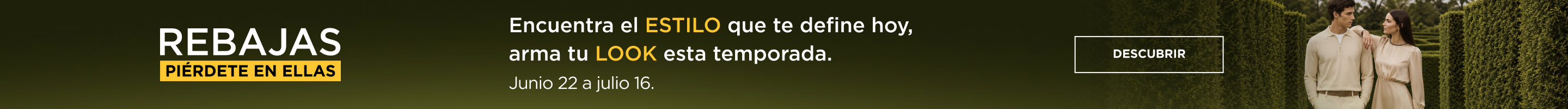 Banner promocional de rebajas de temporada con pareja vistiendo ropa elegante 