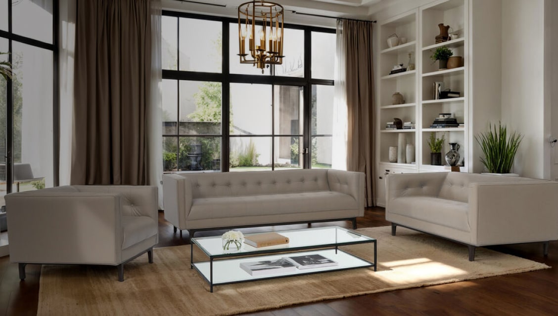 Imagen de una sala de estar con sala color blanca