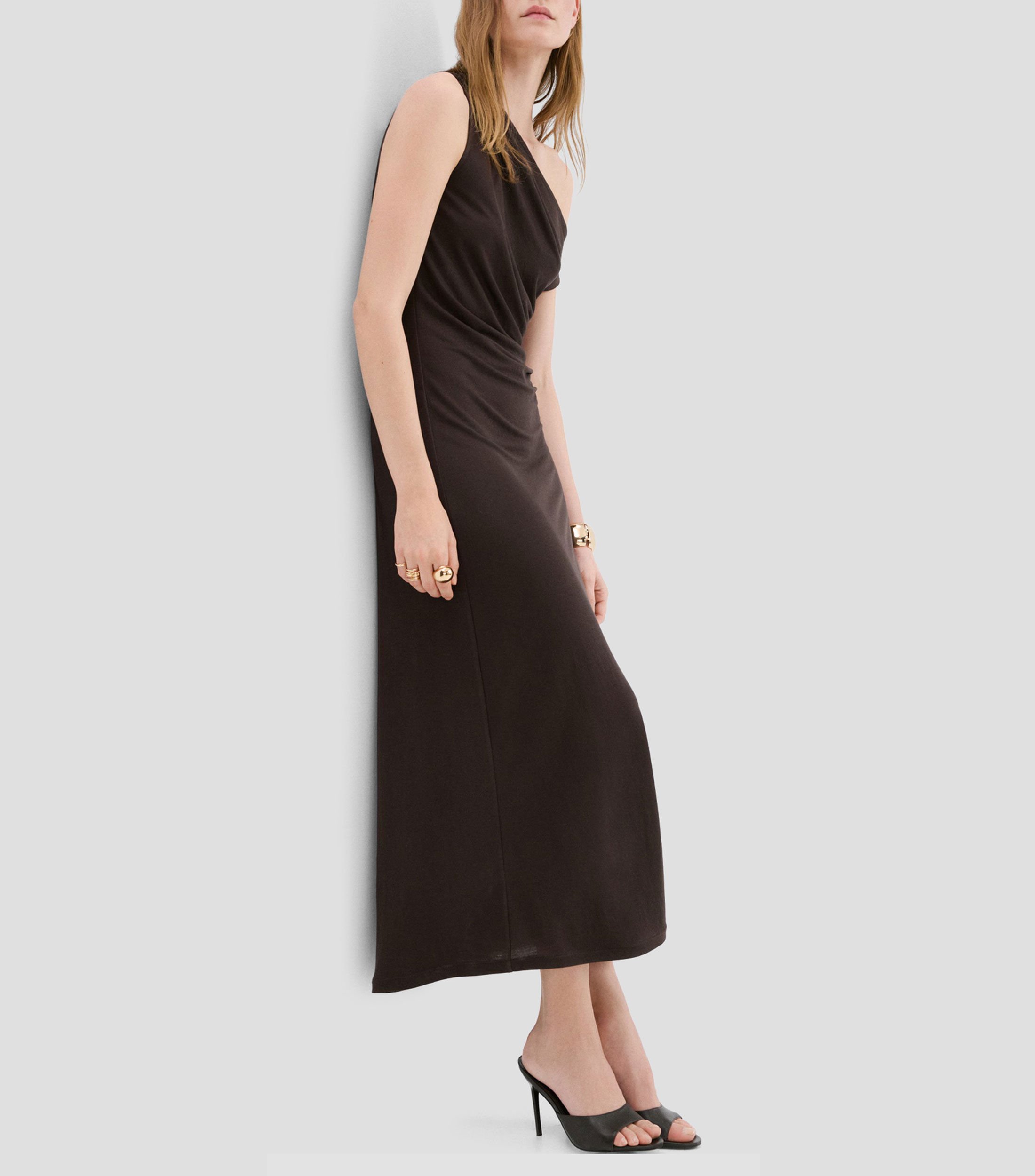 Vestido midi de una manga liso Mujer
