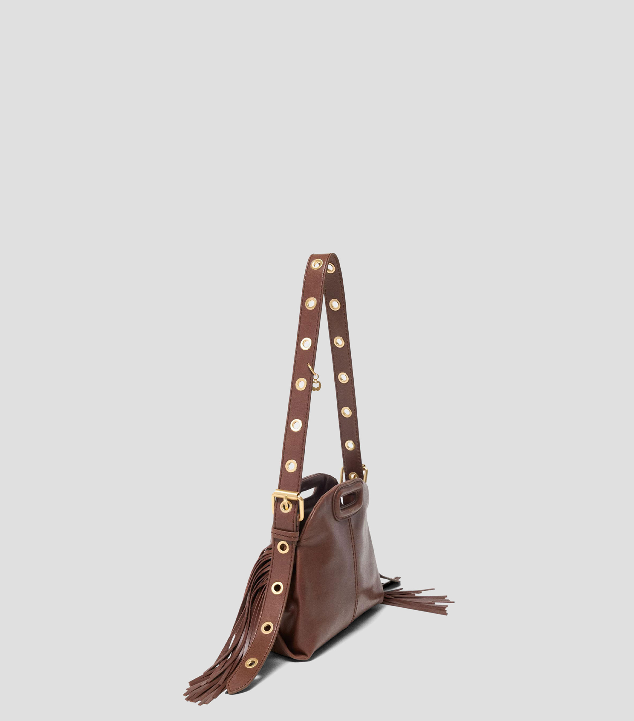 Bolsa crossbody Café en piel lisa Mujer
