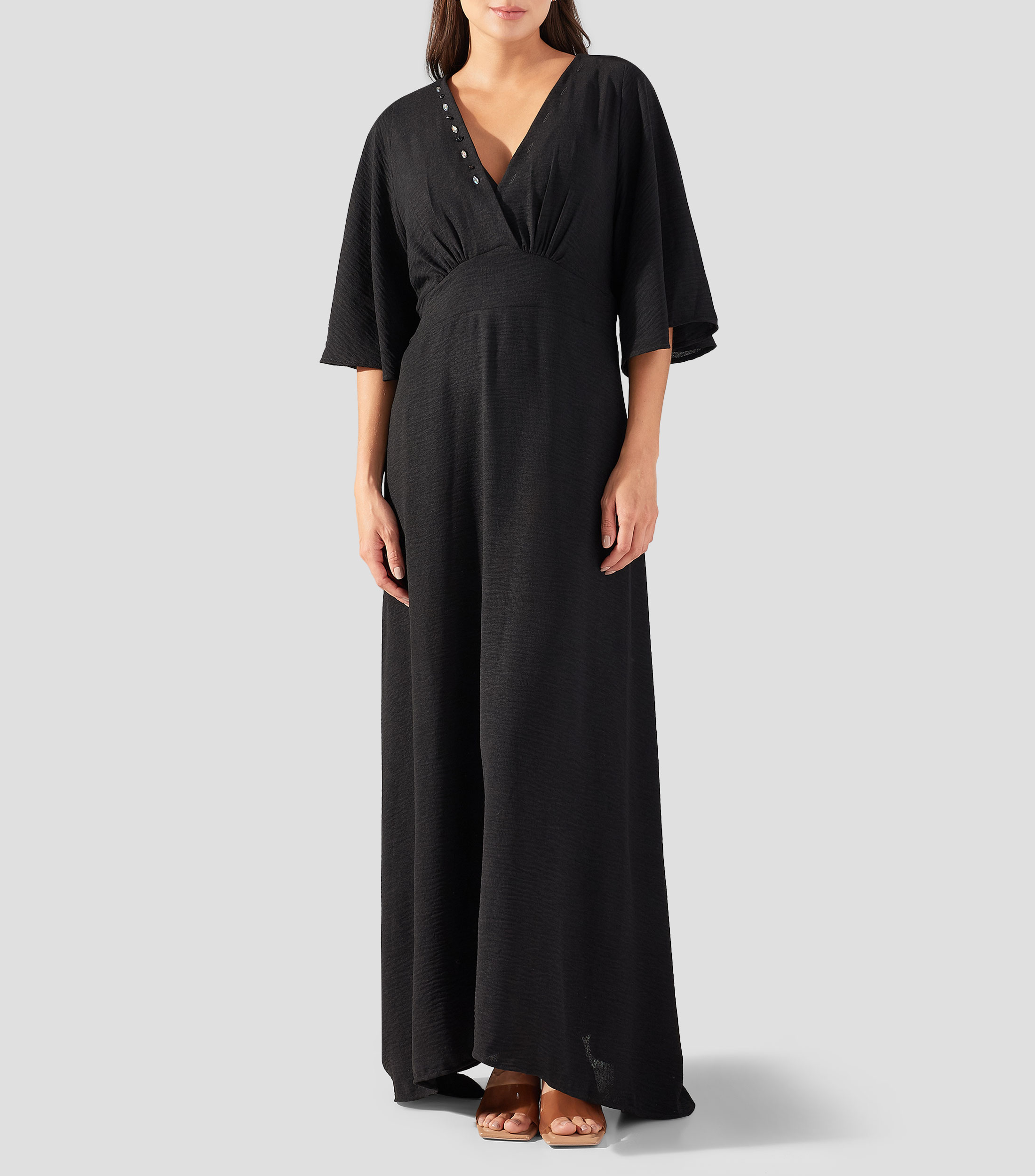 Vestido de playa largo liso Mujer