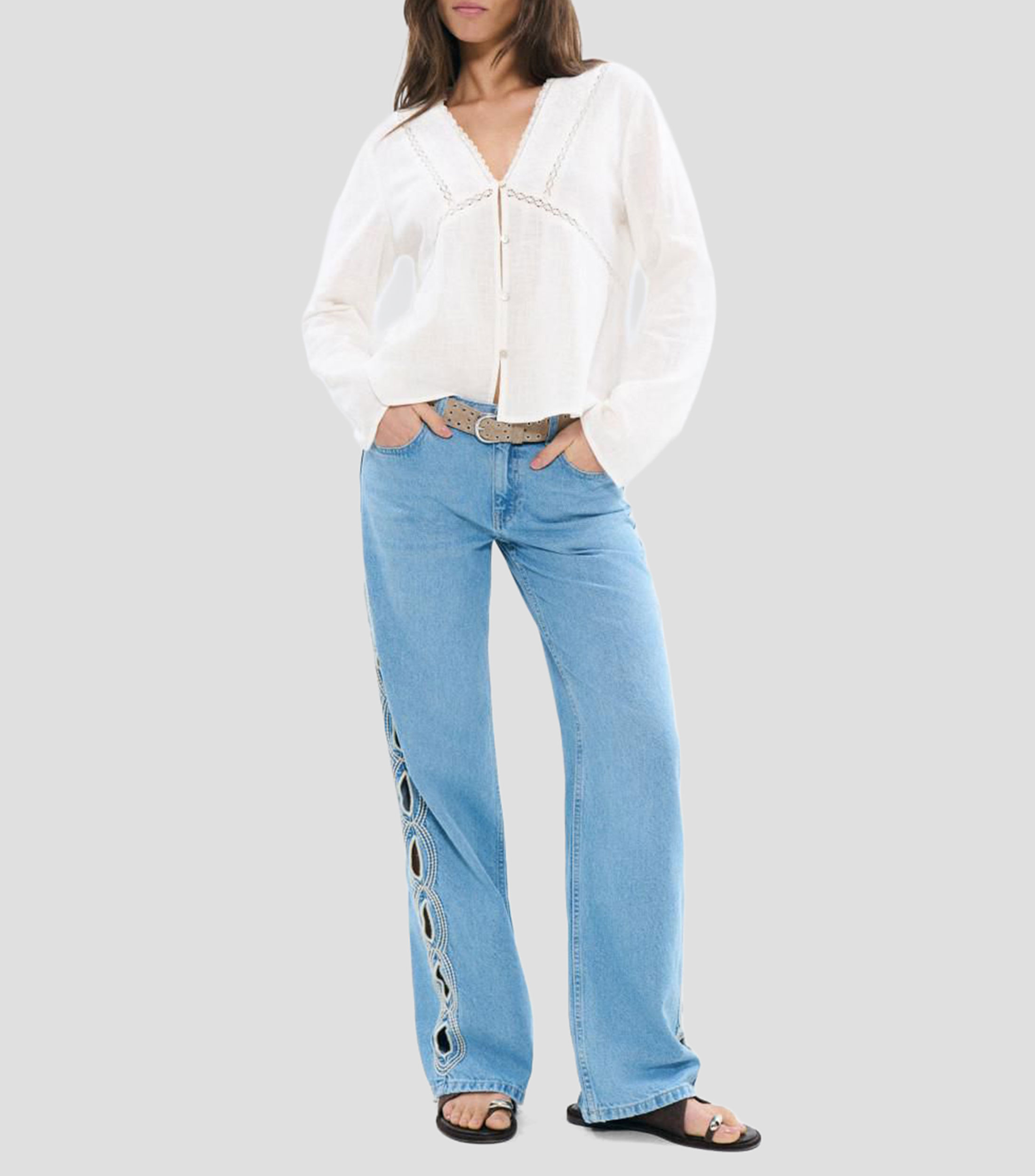 Blusa lisa manga larga Mujer