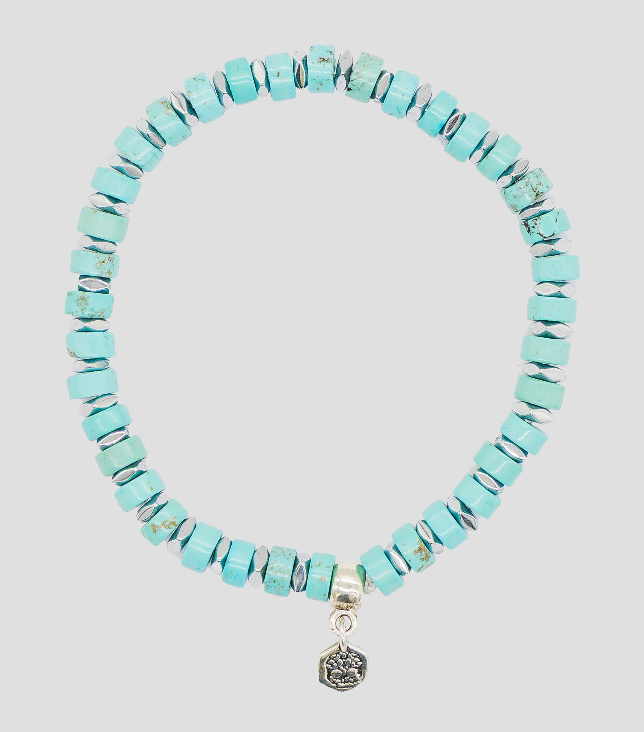 Pulsera en plata 925 azul turquesa con cuentas cilíndricas Hombre