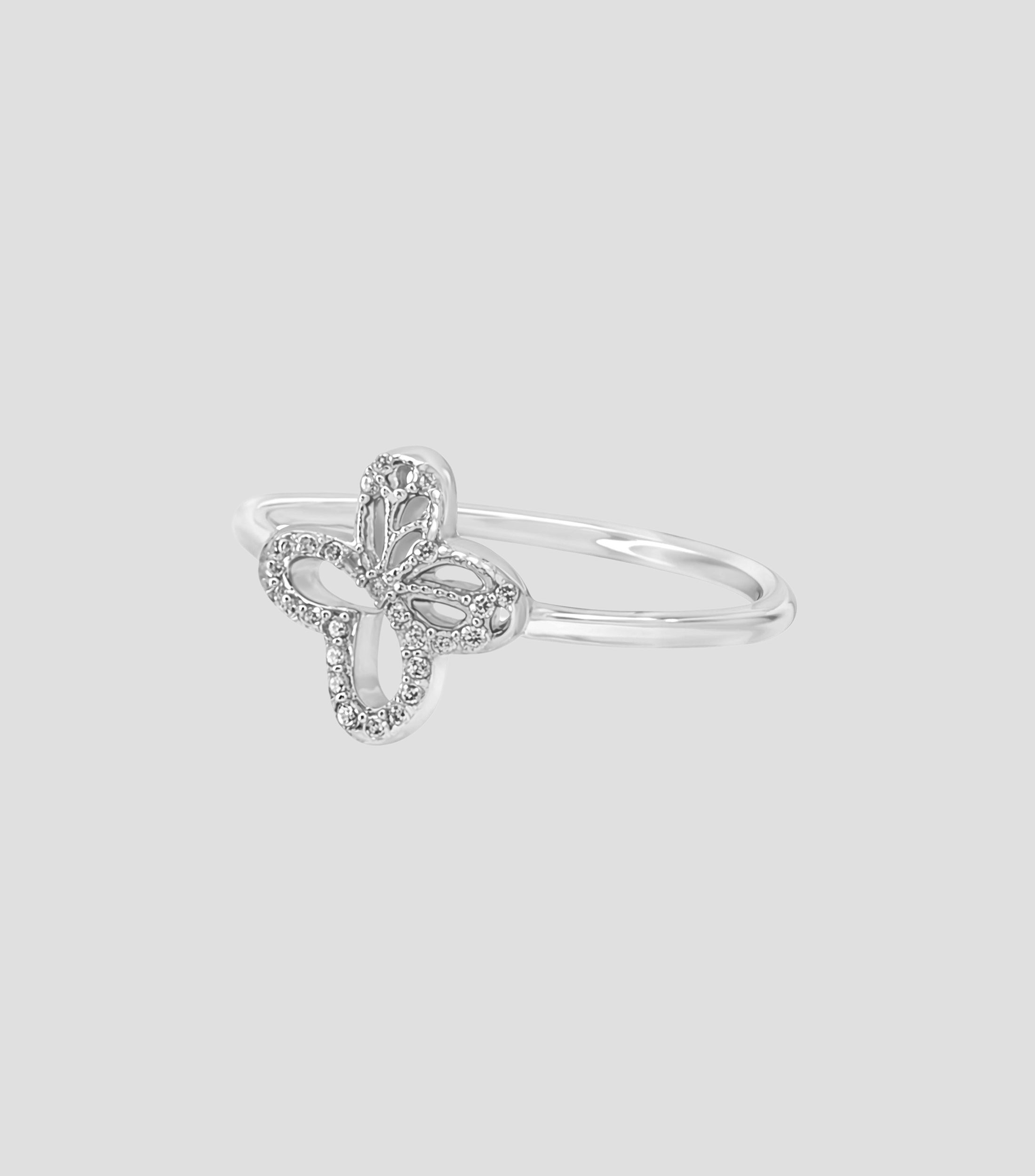 Anillo en plata .925 con mariposa monarca y circonia Mujer