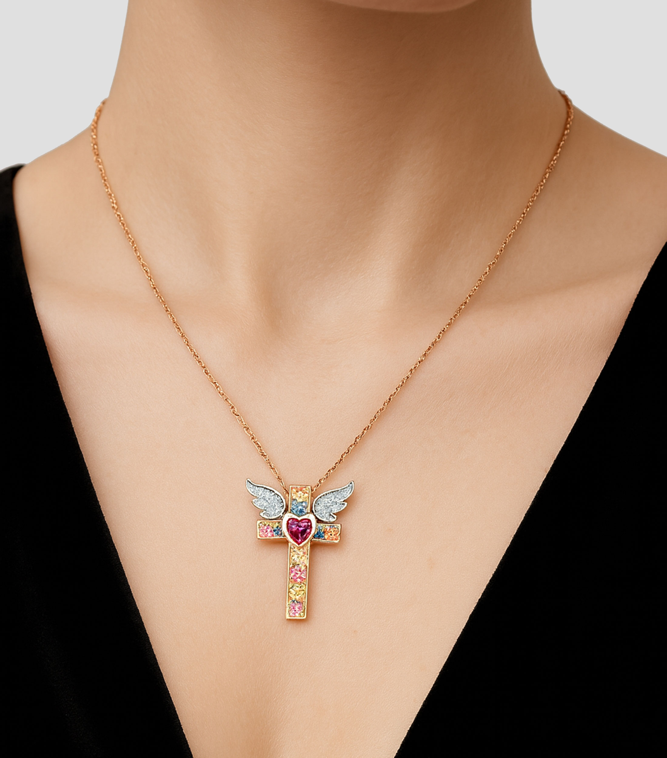 Colgante en oro rosa y blanco de 18 Kts Amuletos de Frida Mujer