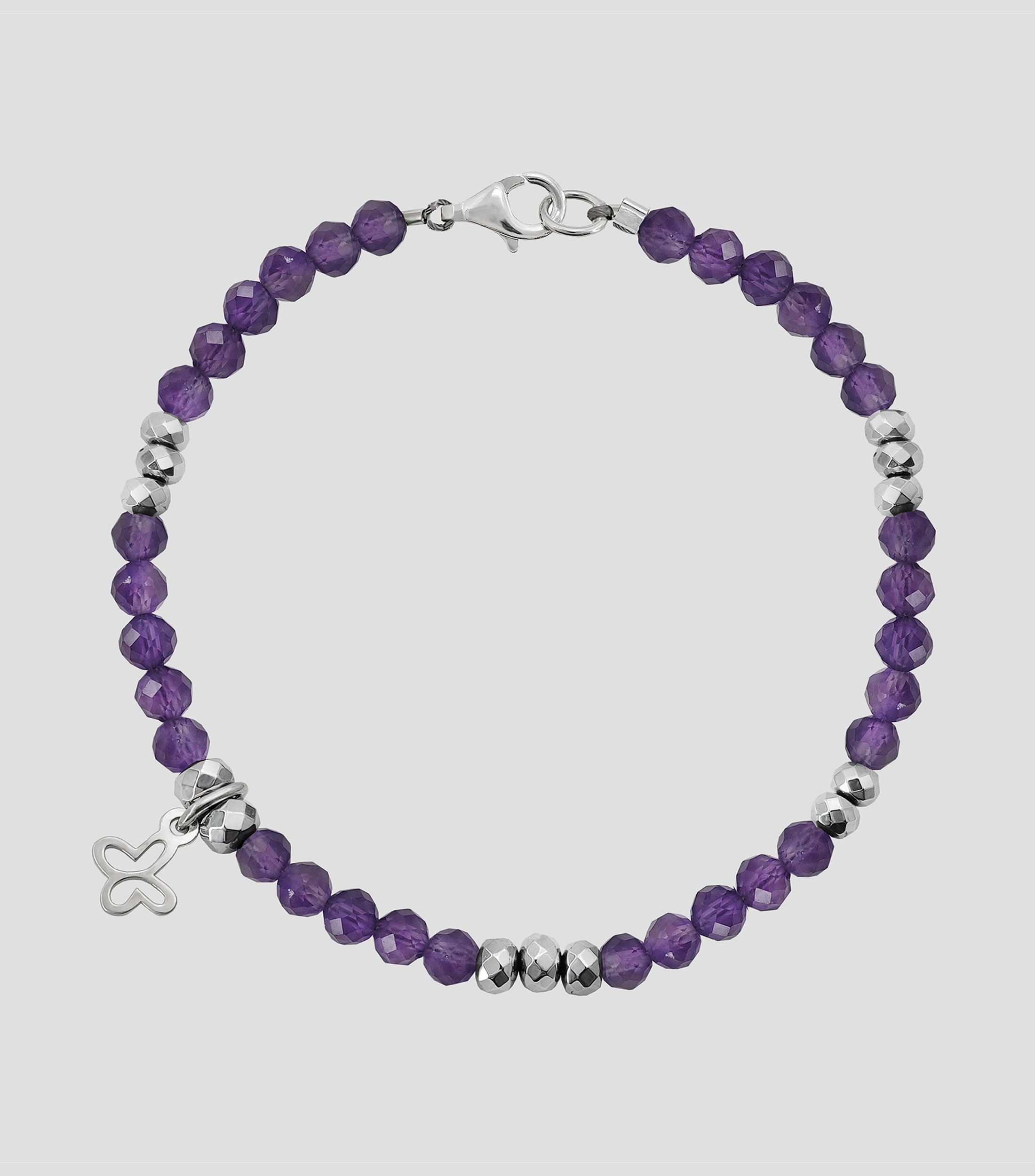 Pulsera en plata .925 amatista con mariposas Mujer