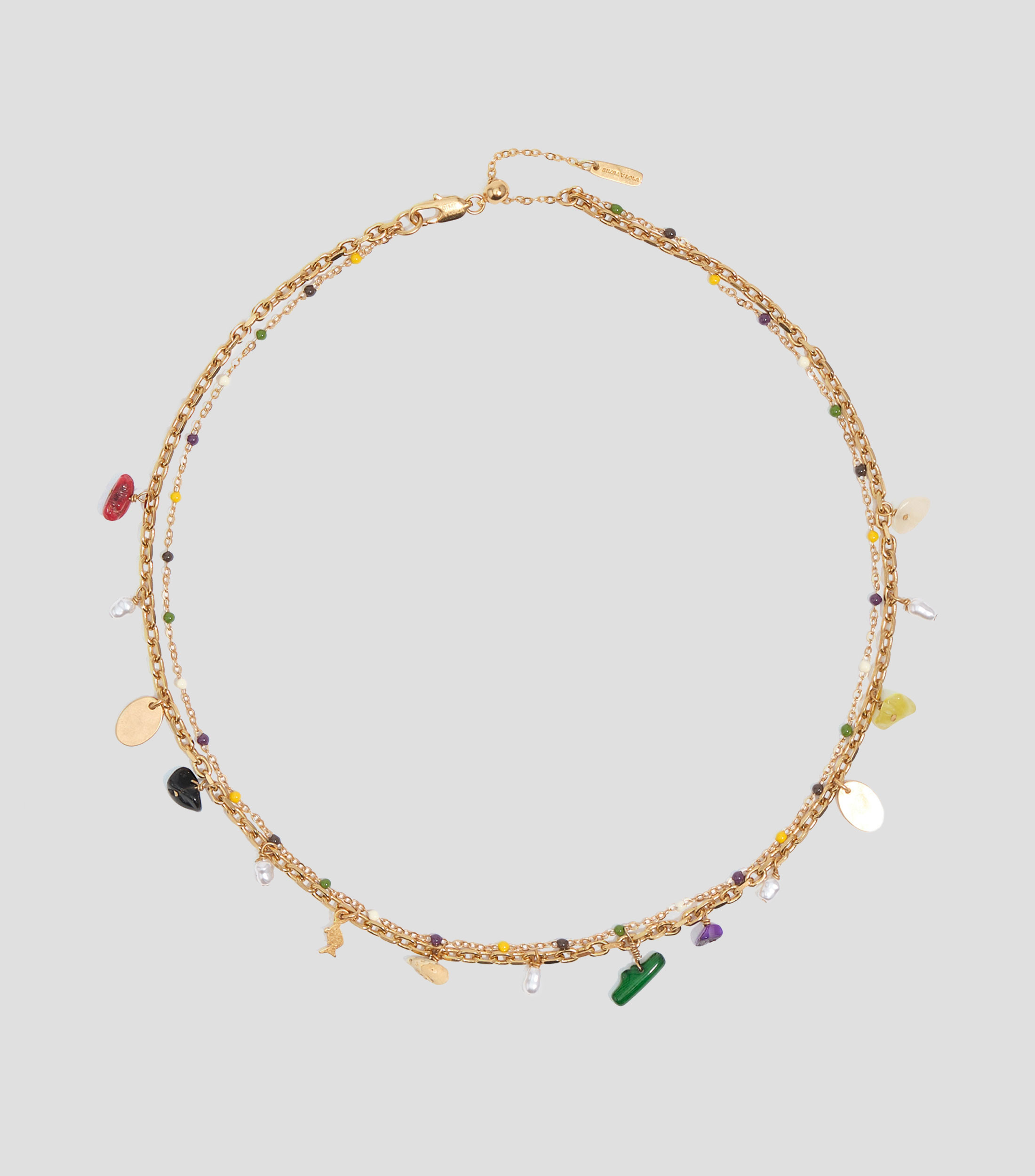Collar doble cadena y piedras multicolor Mujer