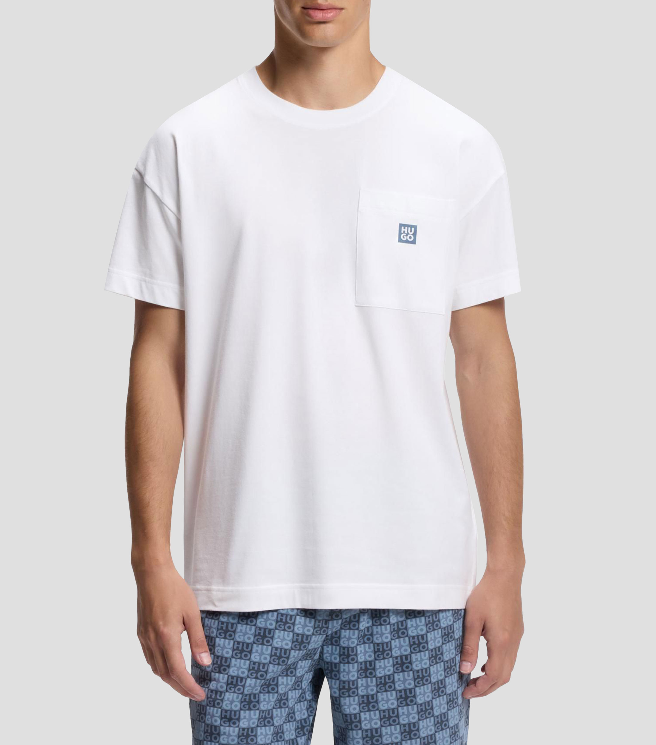 Playera HUGO de pijama de algodón elástico con logo apilado Hombre