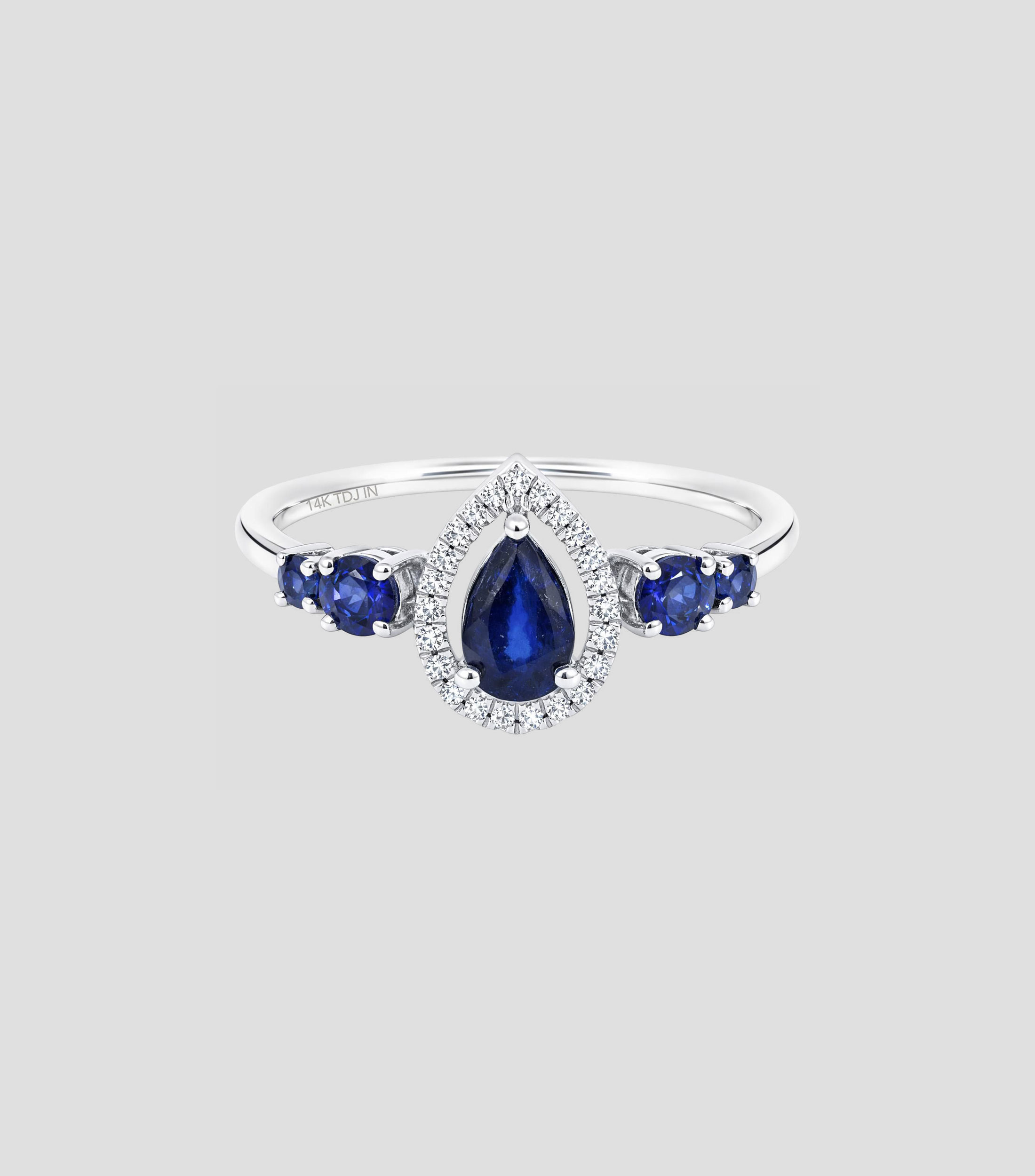 Anillo en Oro blanco de 14 Kilates con diamantes y zafiro Mujer
