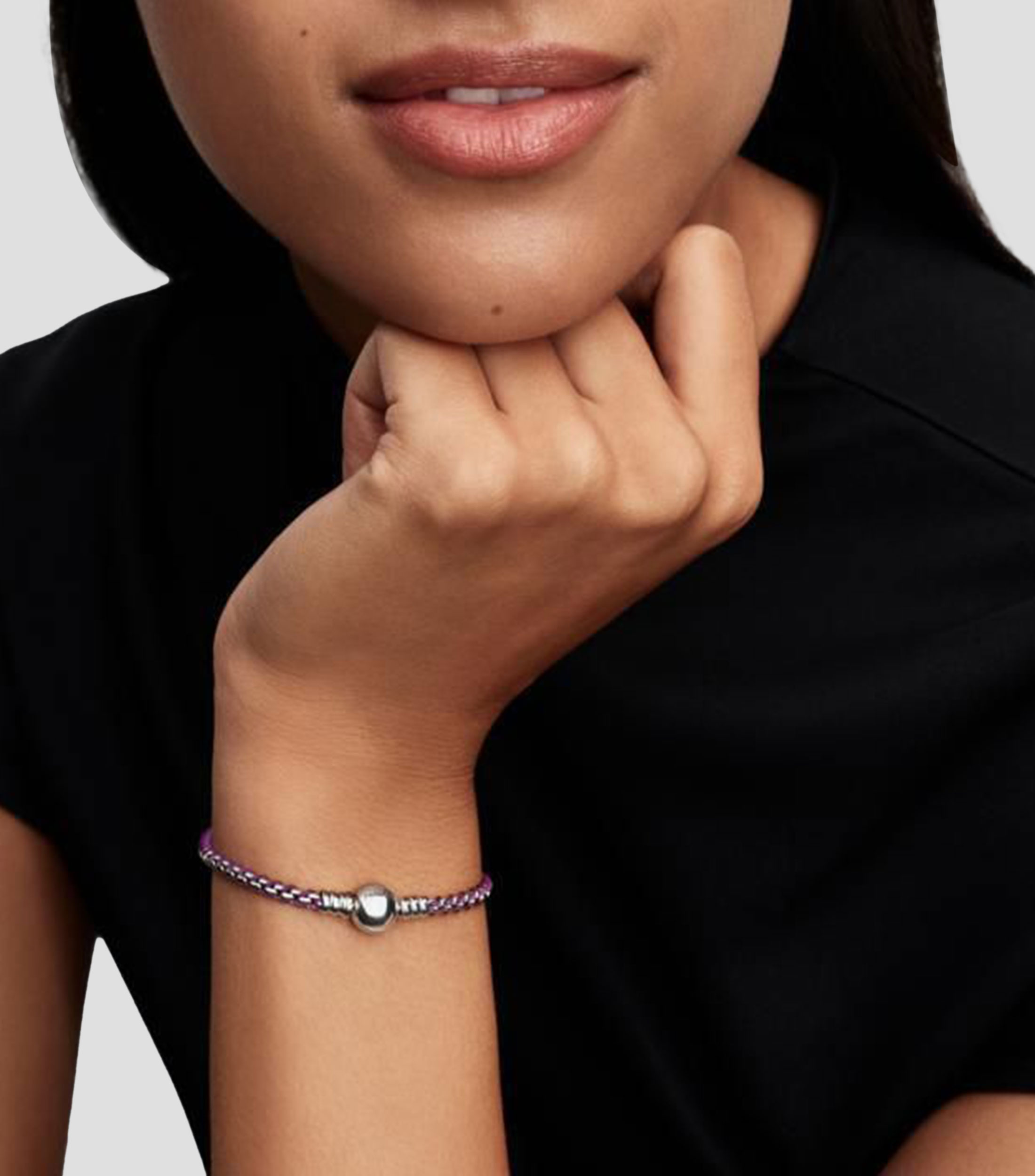Brazalete en plata con cordón trenzado Mujer