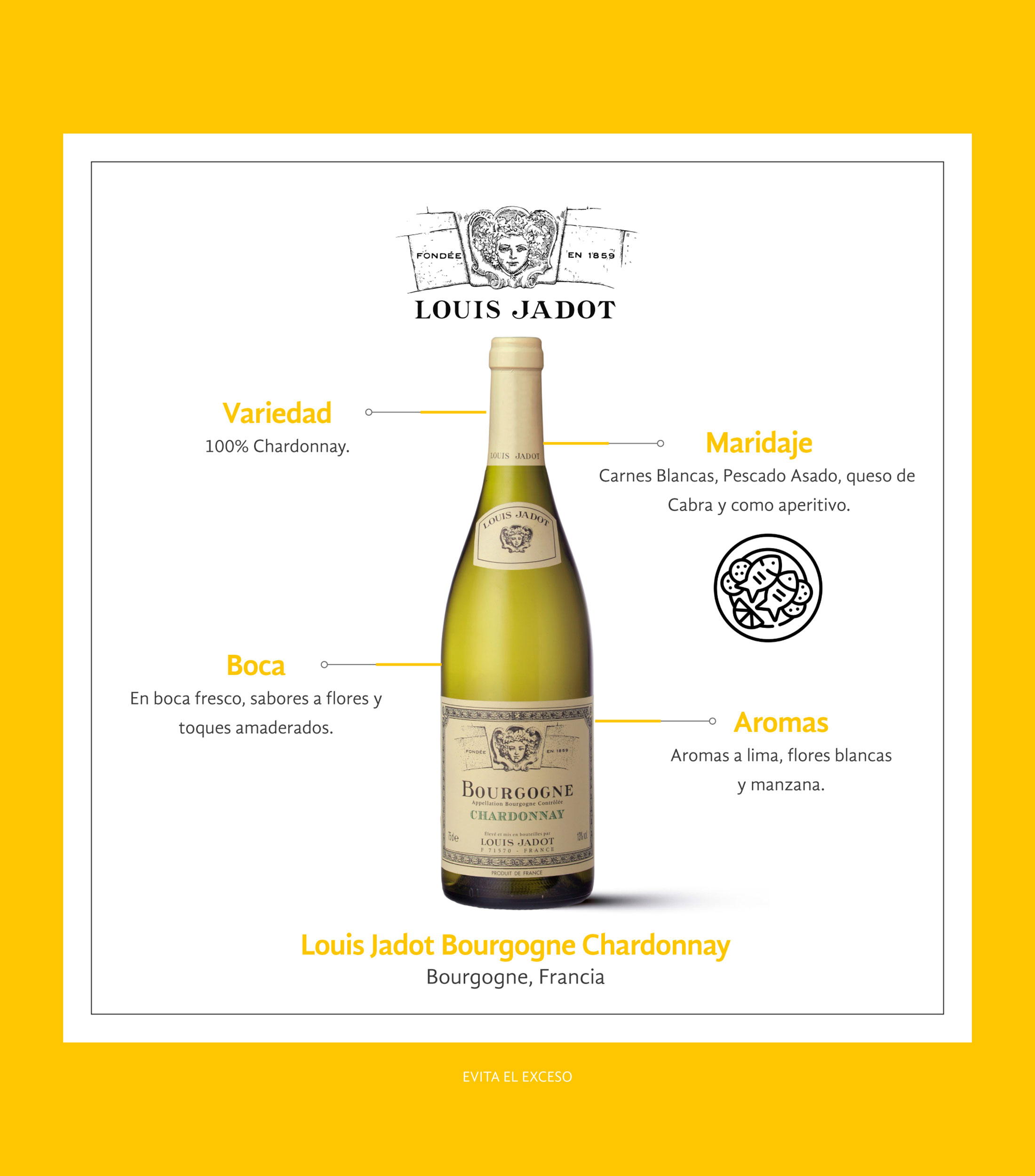 Vino blanco Chardonnay Bourgogne 2022, Francia, 750 ml