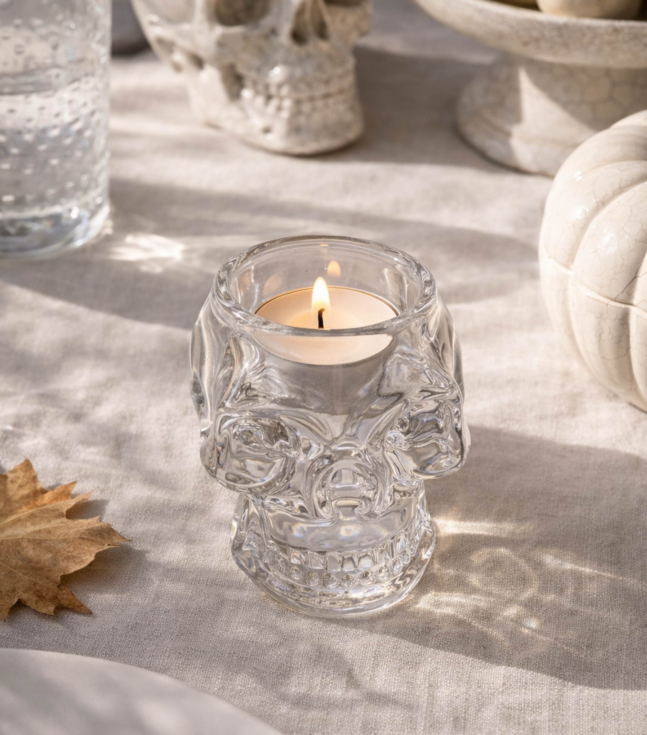 Portavela Calavera en cristal