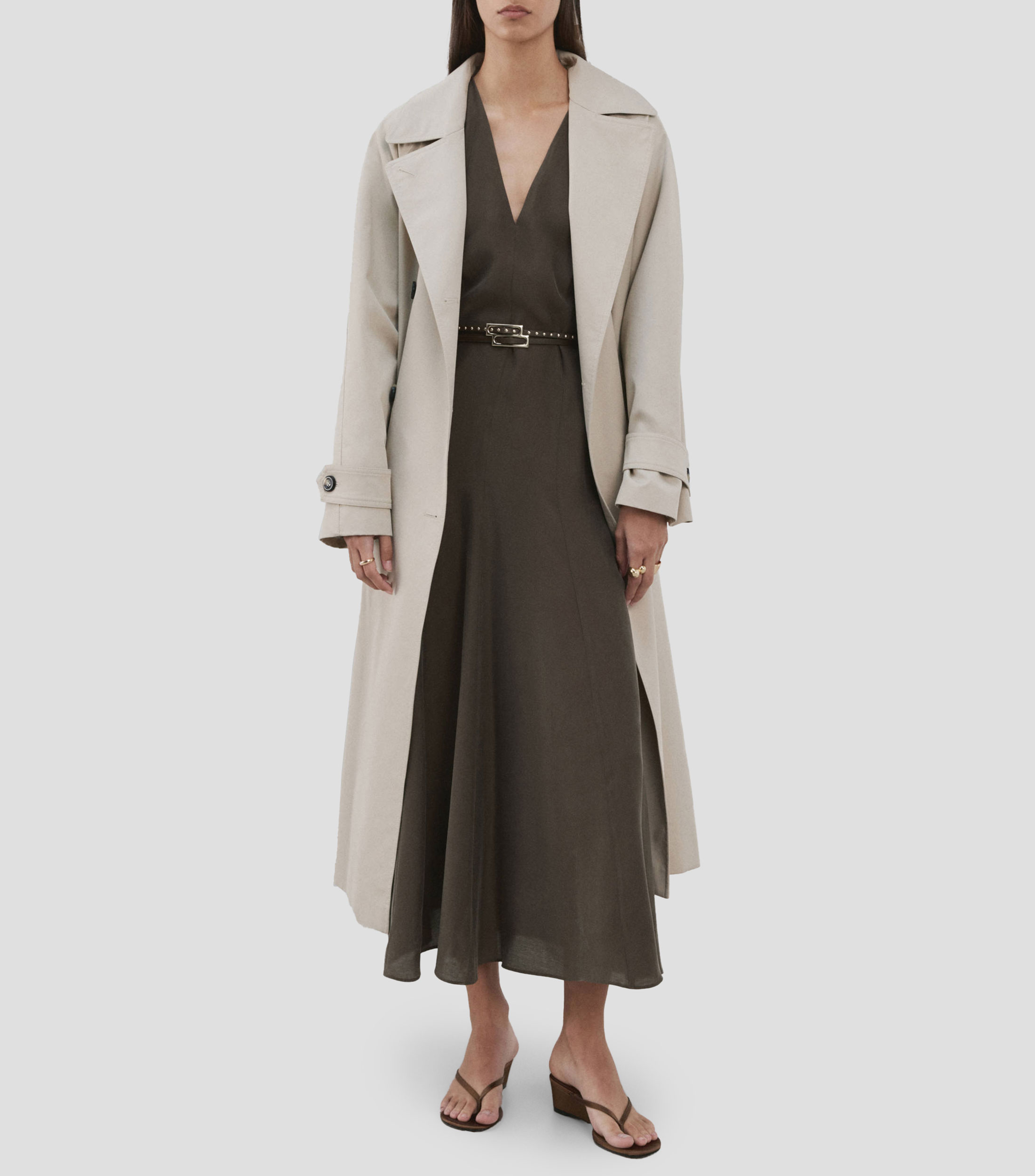 Vestido midi liso Mujer