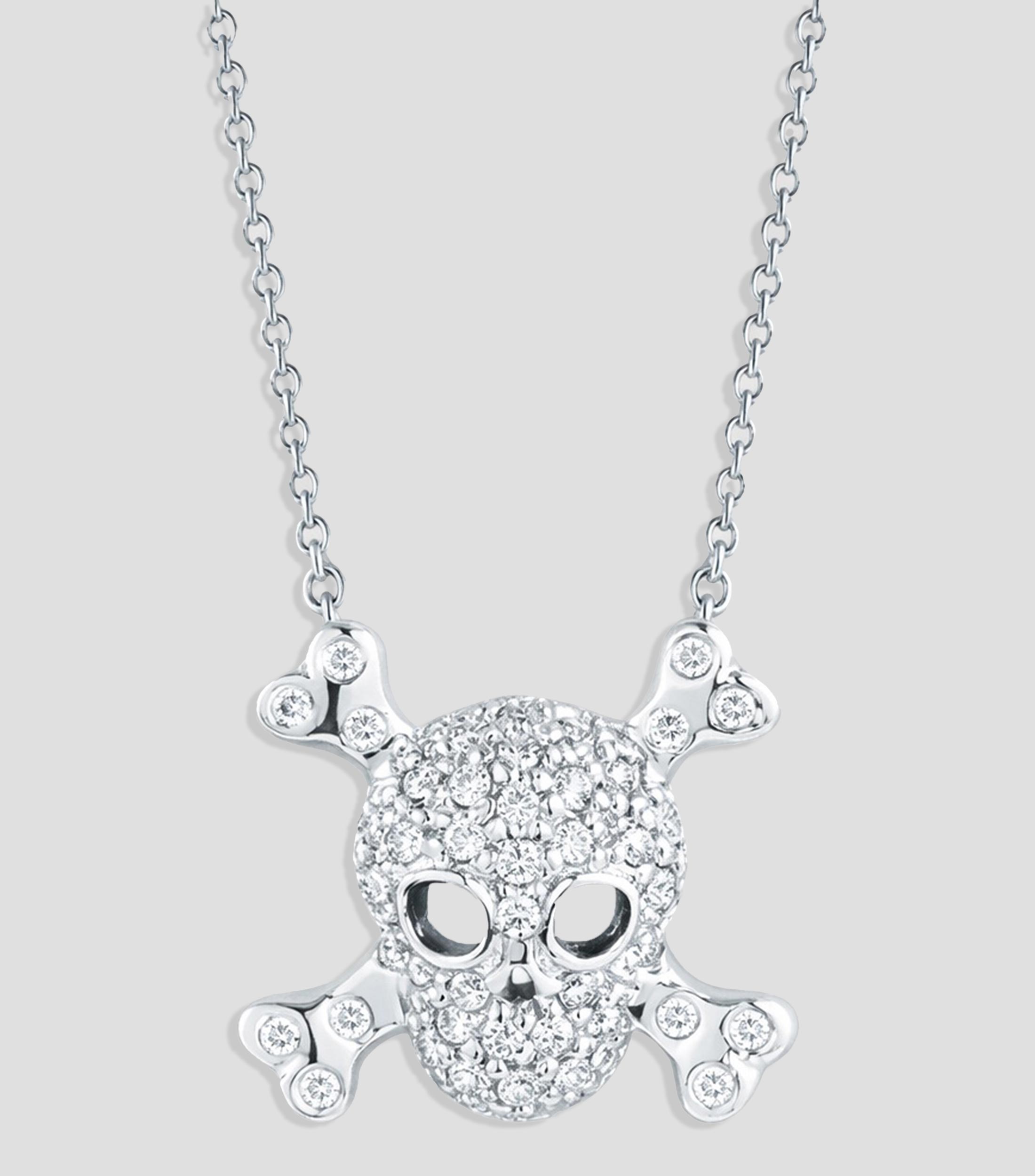 Collar calavera en Oro blanco de 18 kilates con diamantes Tiny Treasures Mujer