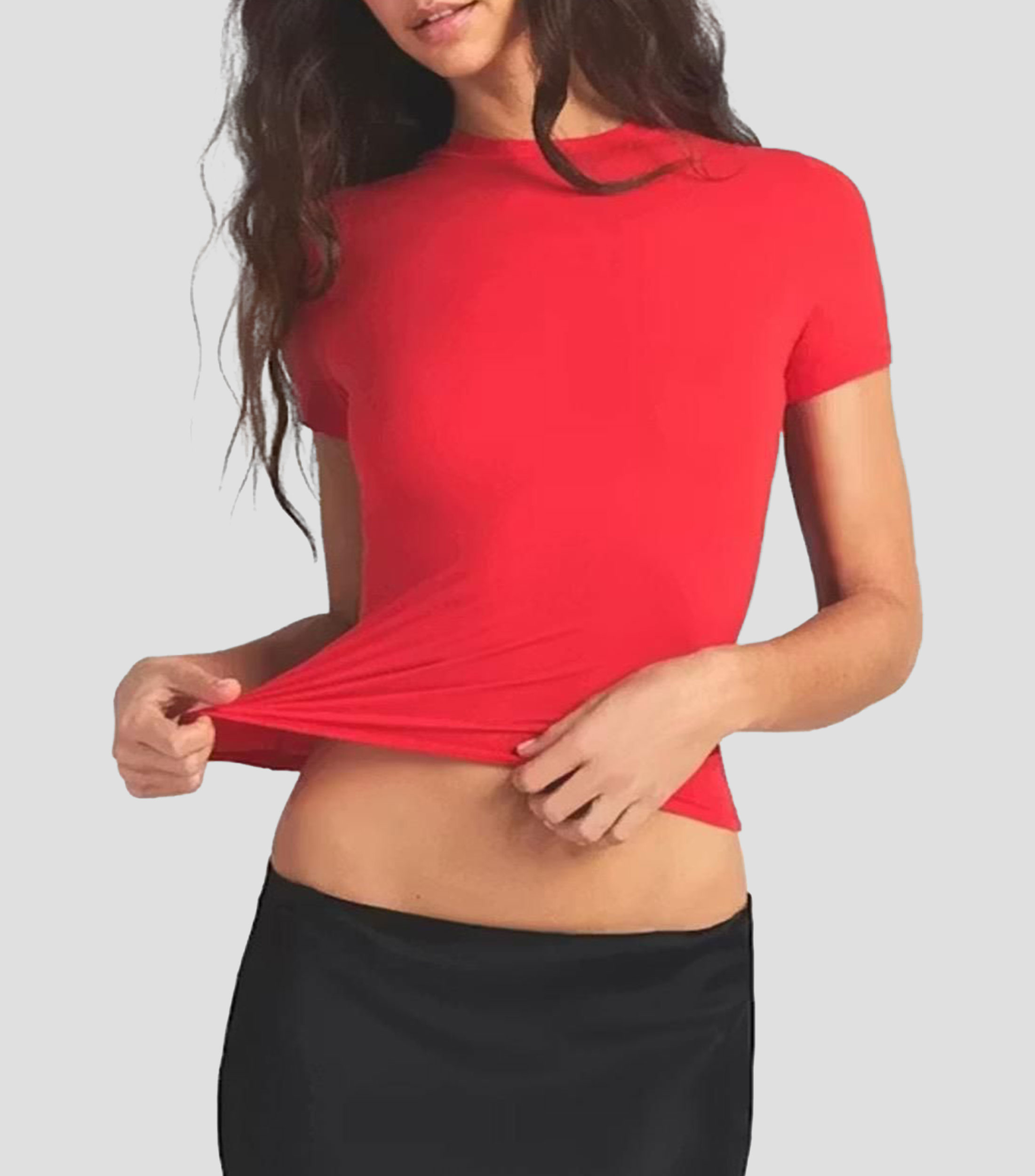 Playera de cuello redondo con manga corta lisa Mujer