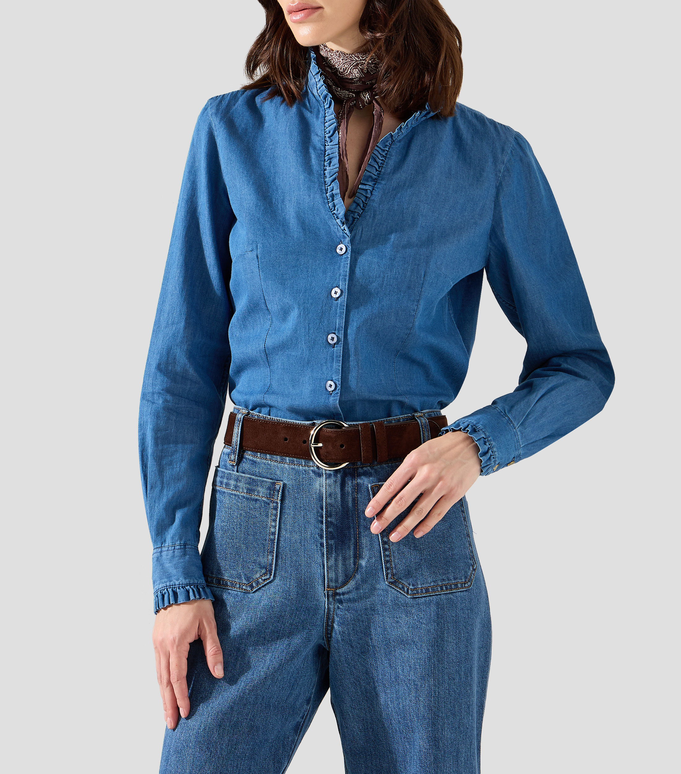 Camisa lisa manga larga Mujer