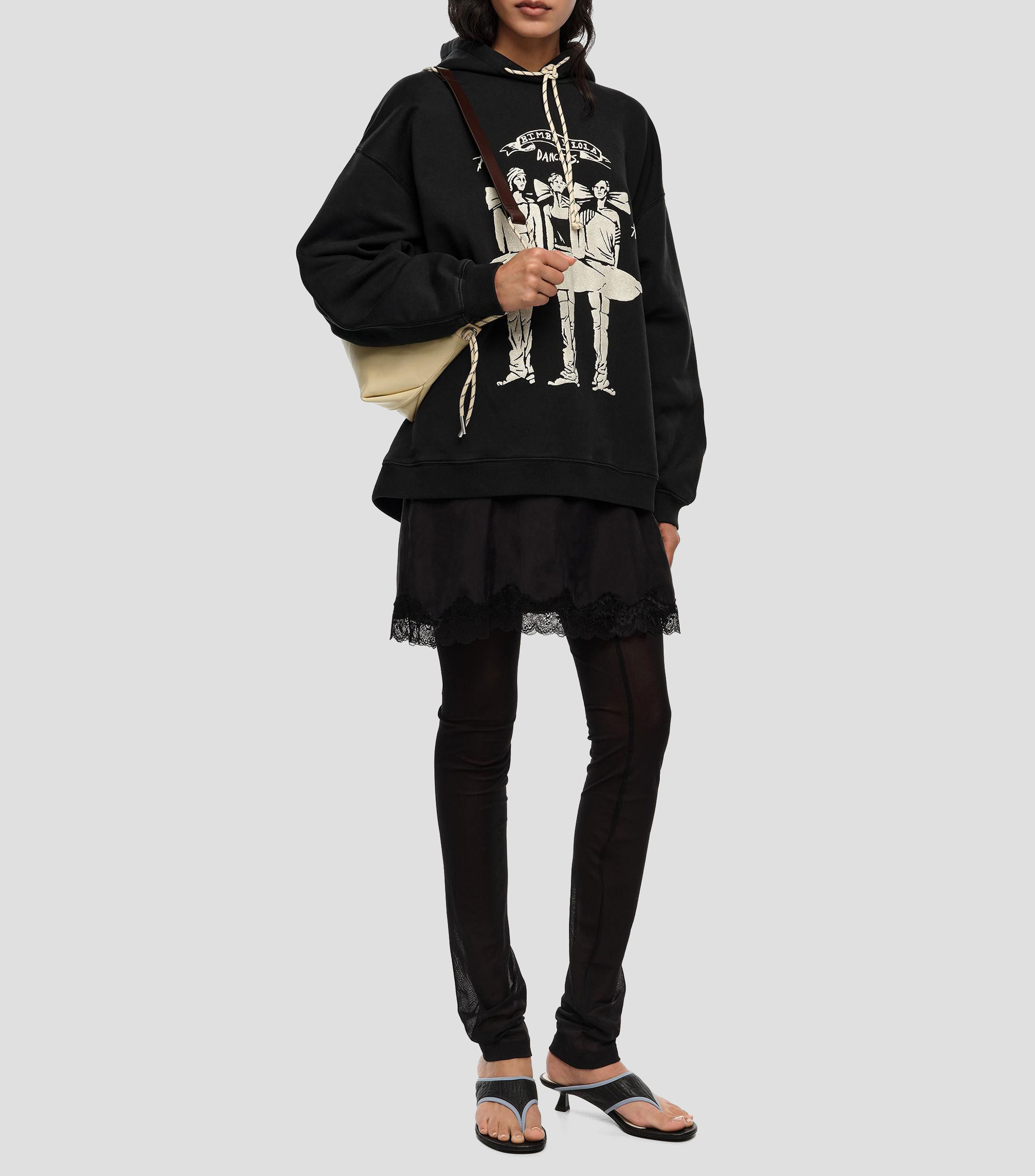 Sudadera capucha logo Dancers negro lavado Mujer