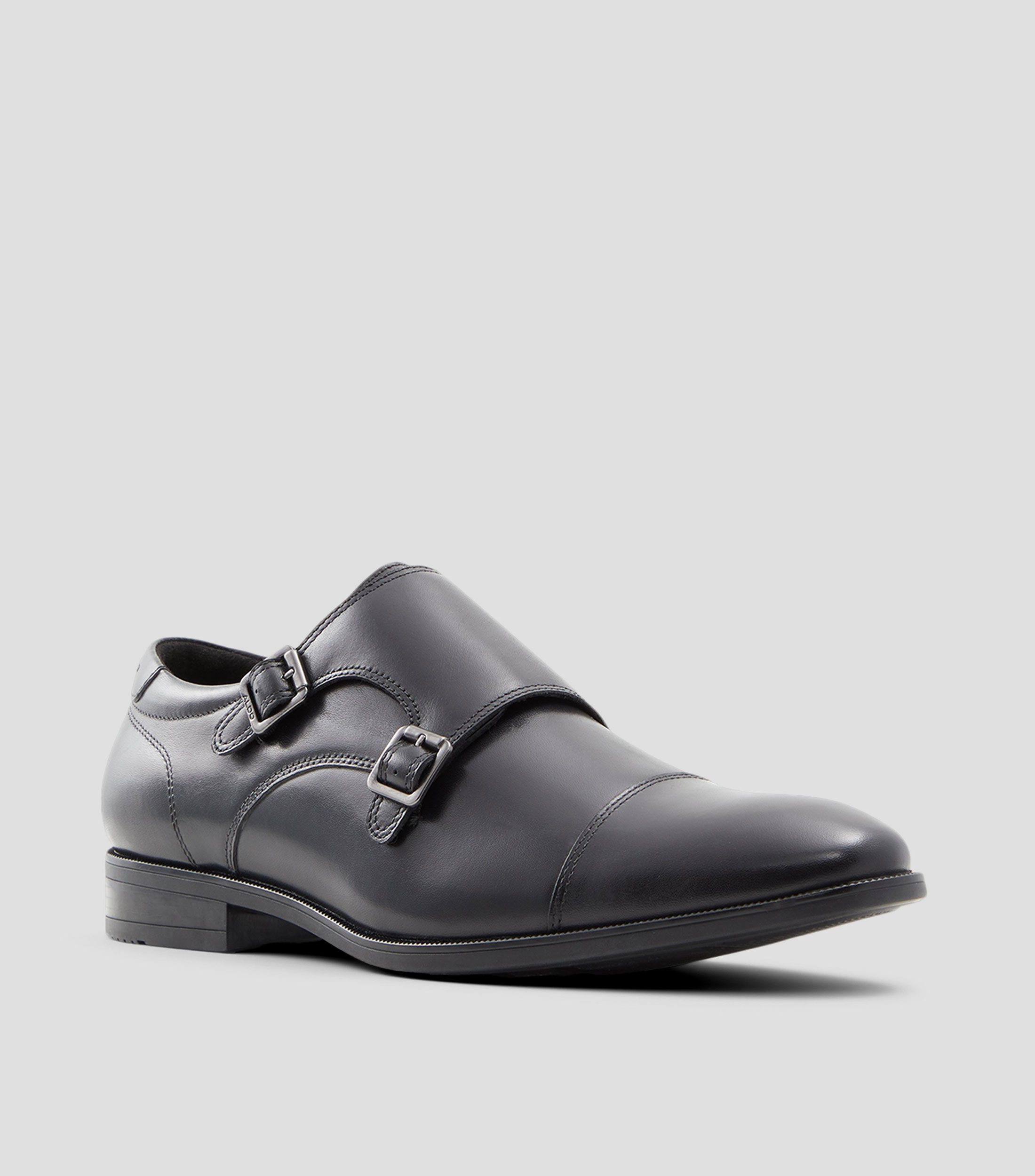 Zapato de Vestir Monk en Piel con Tacón Bajo de Media Luna Hombre