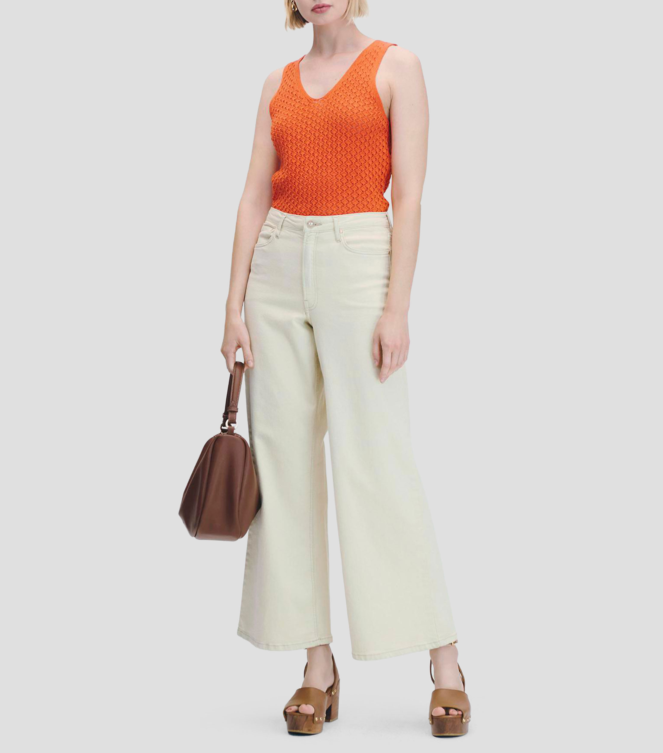 Blusa Tejido Calado Escote V Mujer