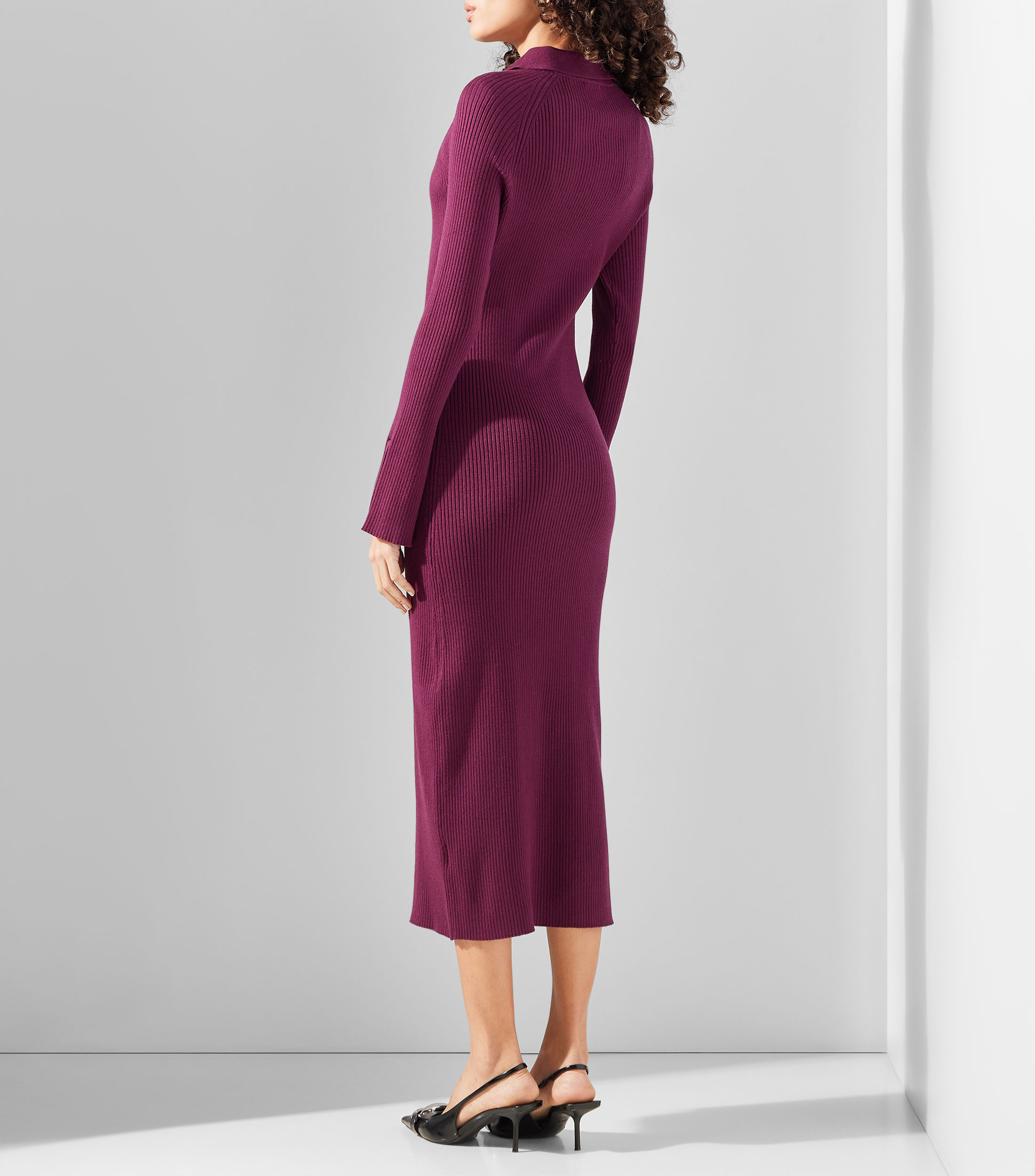 Vestido midi manga larga liso Mujer