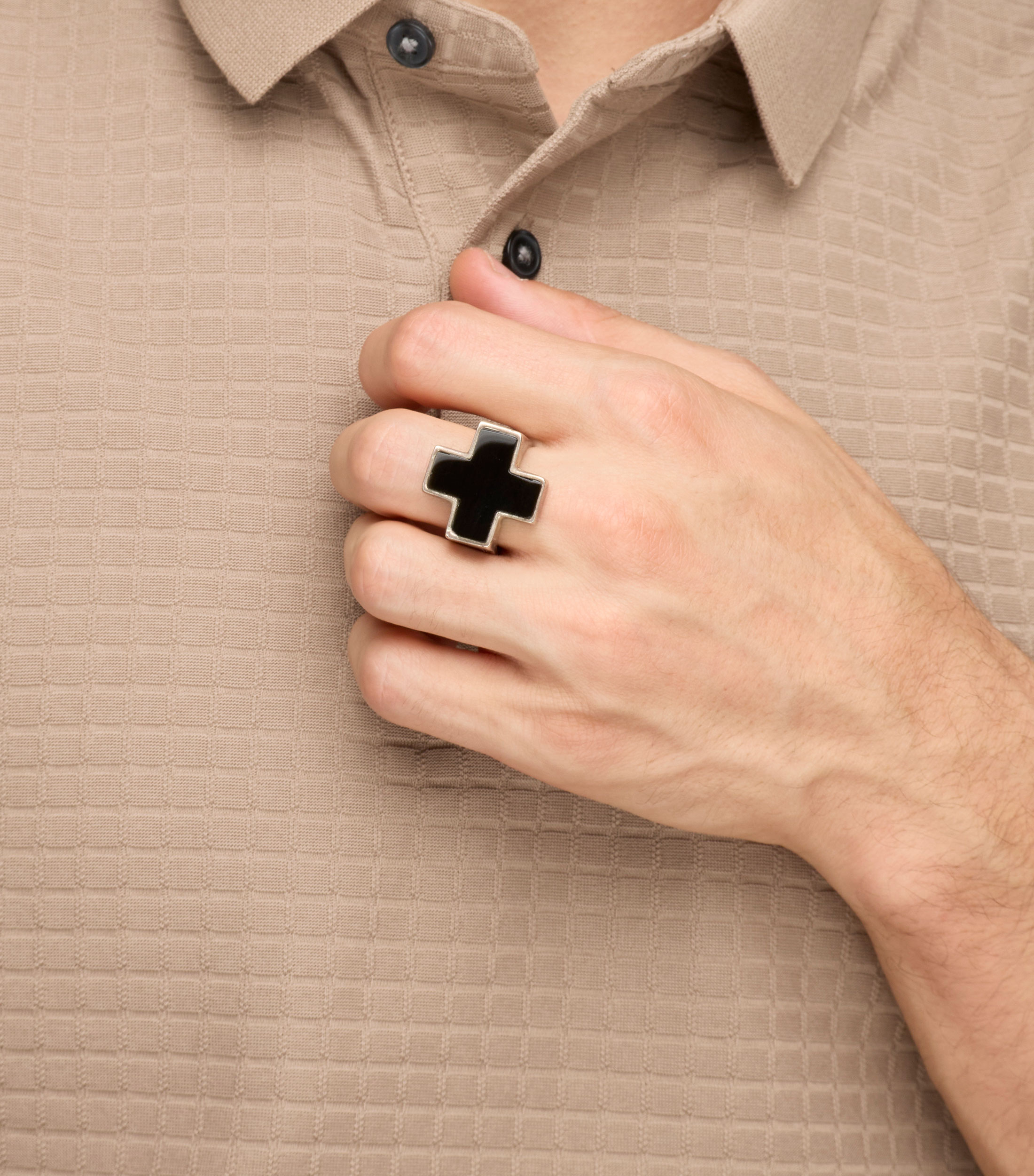 Anillo en plata .925 Cross con onix Hombre