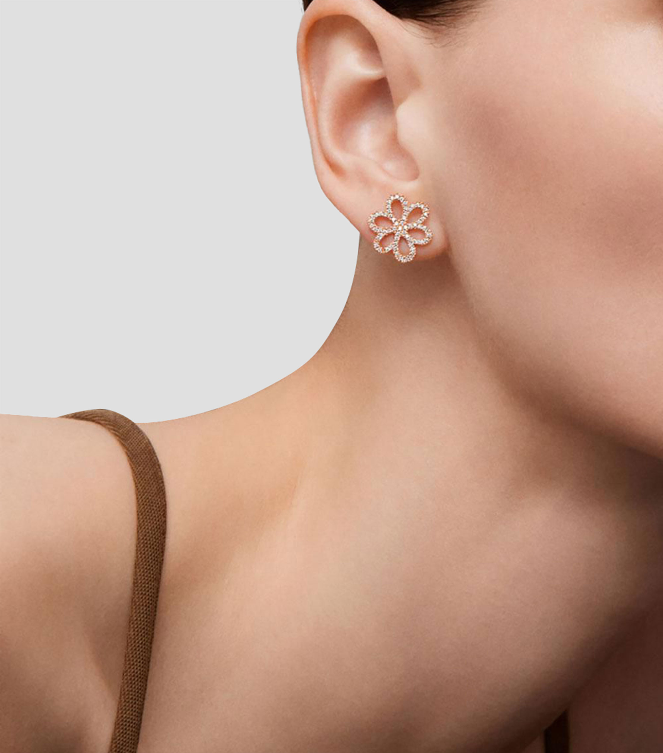 Aretes en oro rosa 18 Kts Flower Duet Mujer