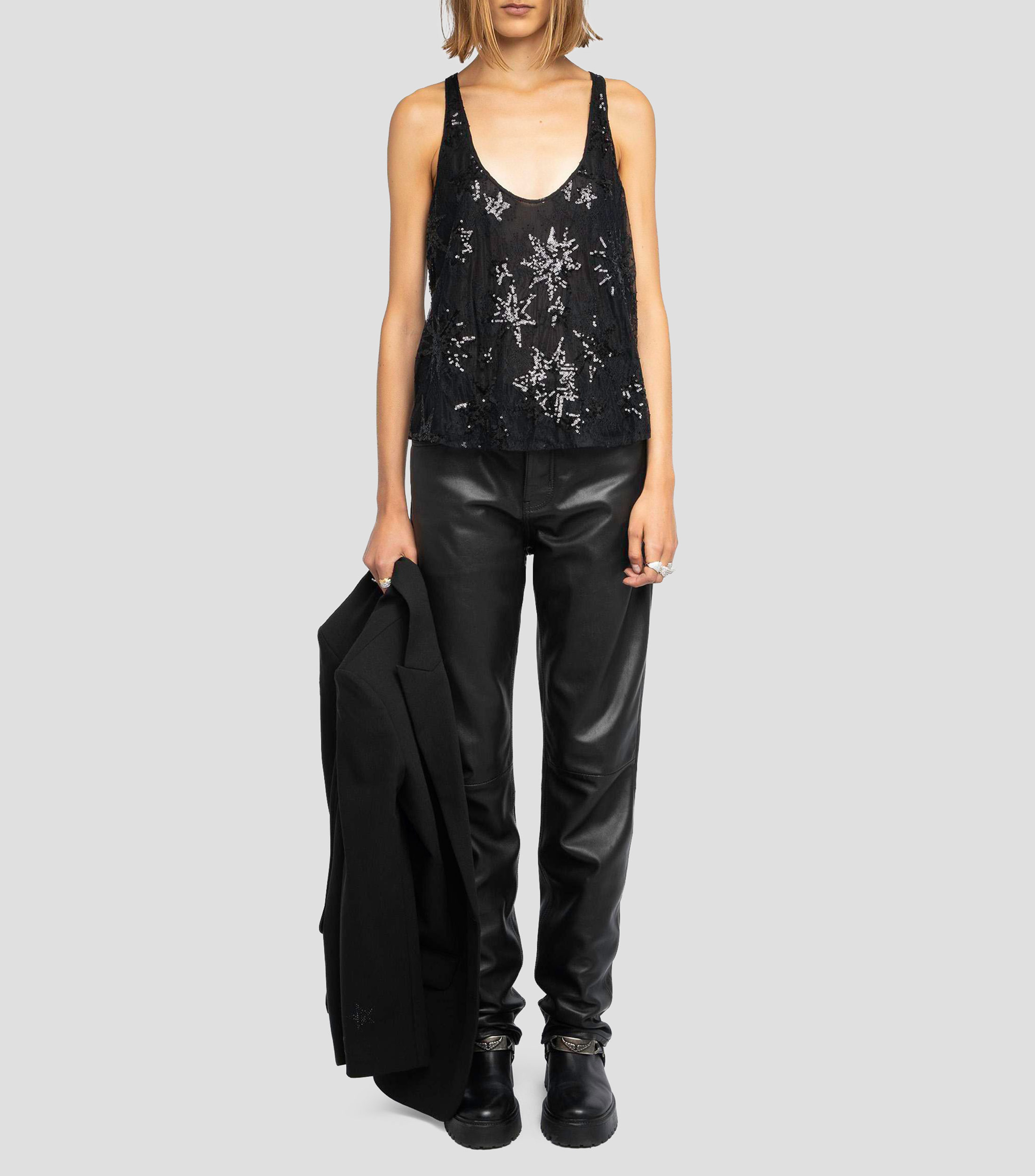 Blusa de lentejuelas fantasía sin mangas Mujer