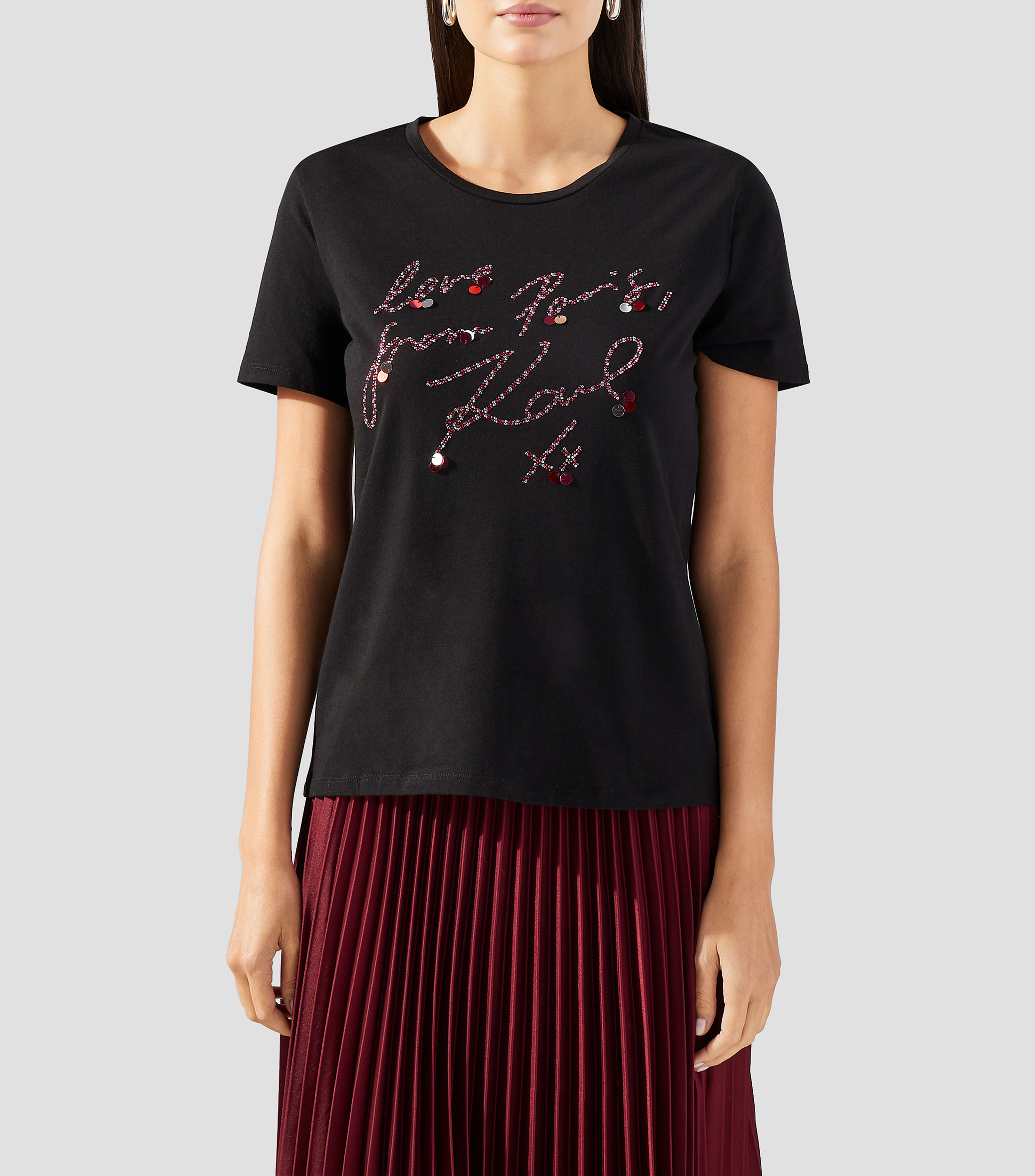 Playera cuello redondo manga corta fantasía pedrería Mujer