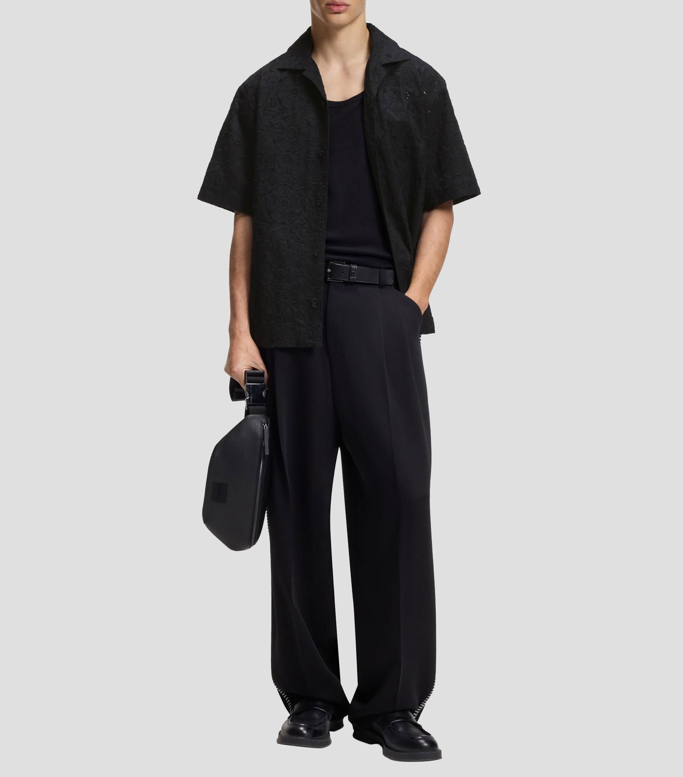 Camisa oversized en algodón con bordado inglés Hombre
