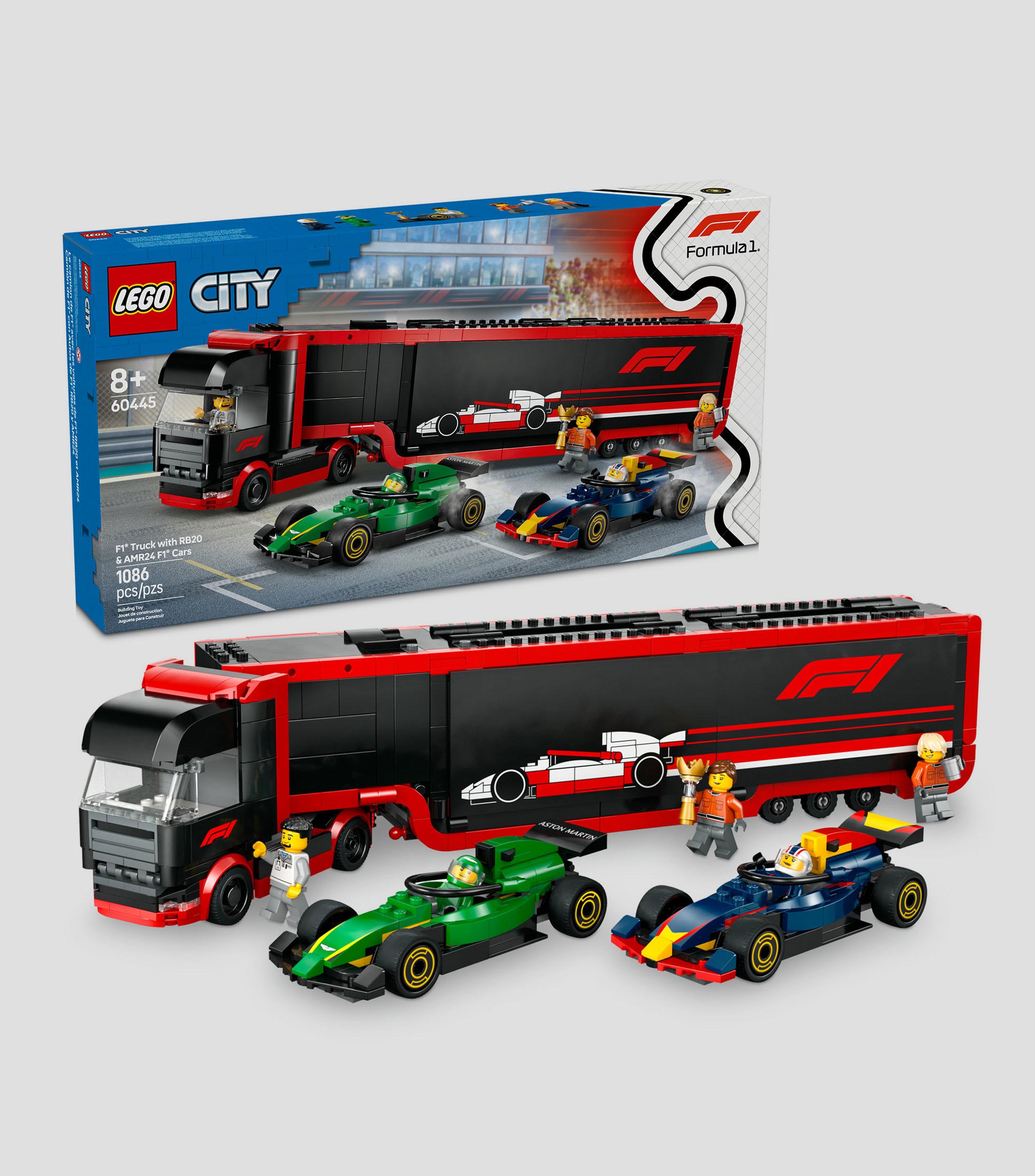 Lego City Camión de F1 con Autos de F1 RB20 y AMR24 60445