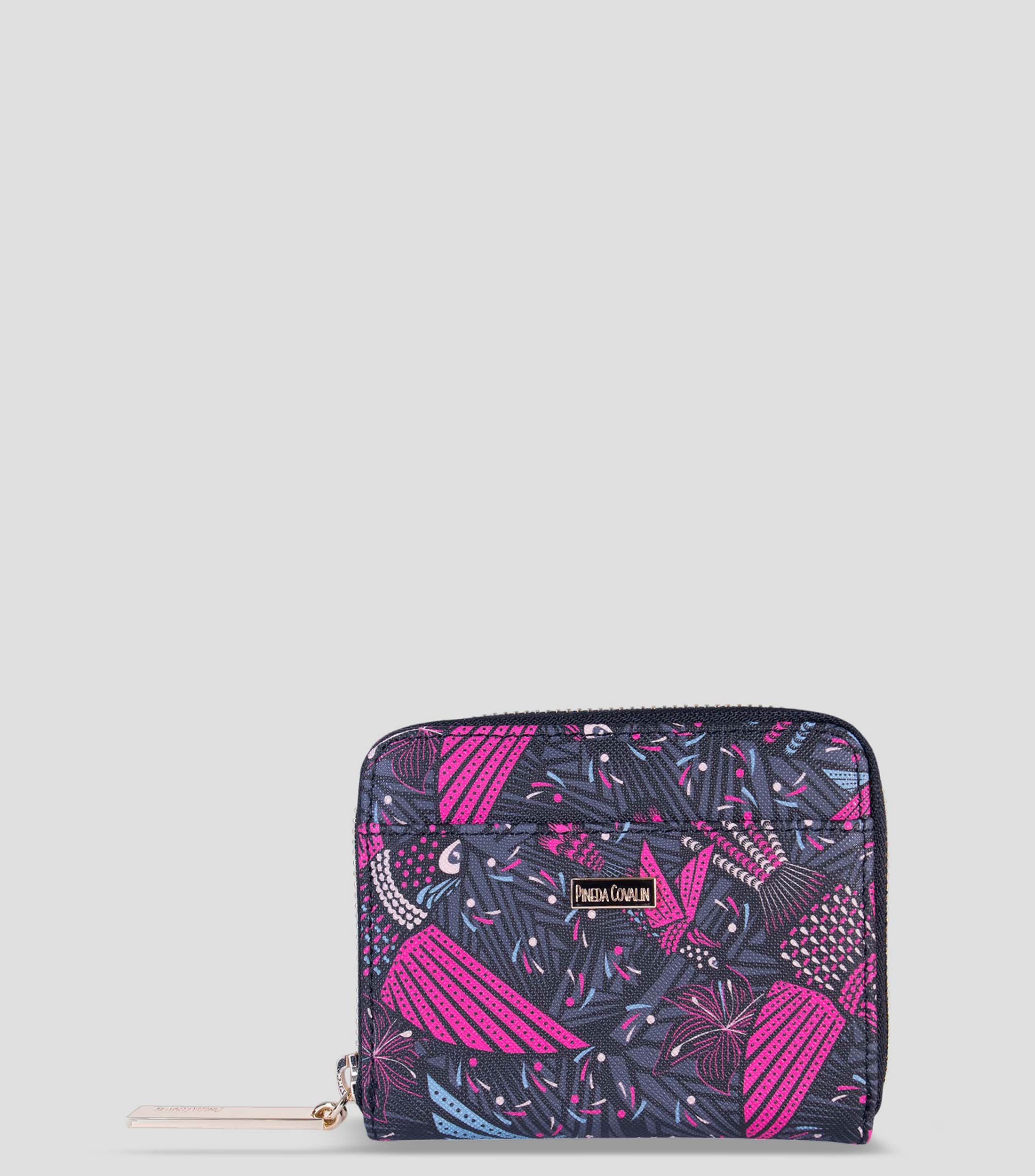 Cartera negra con rosa y colibríes Mujer