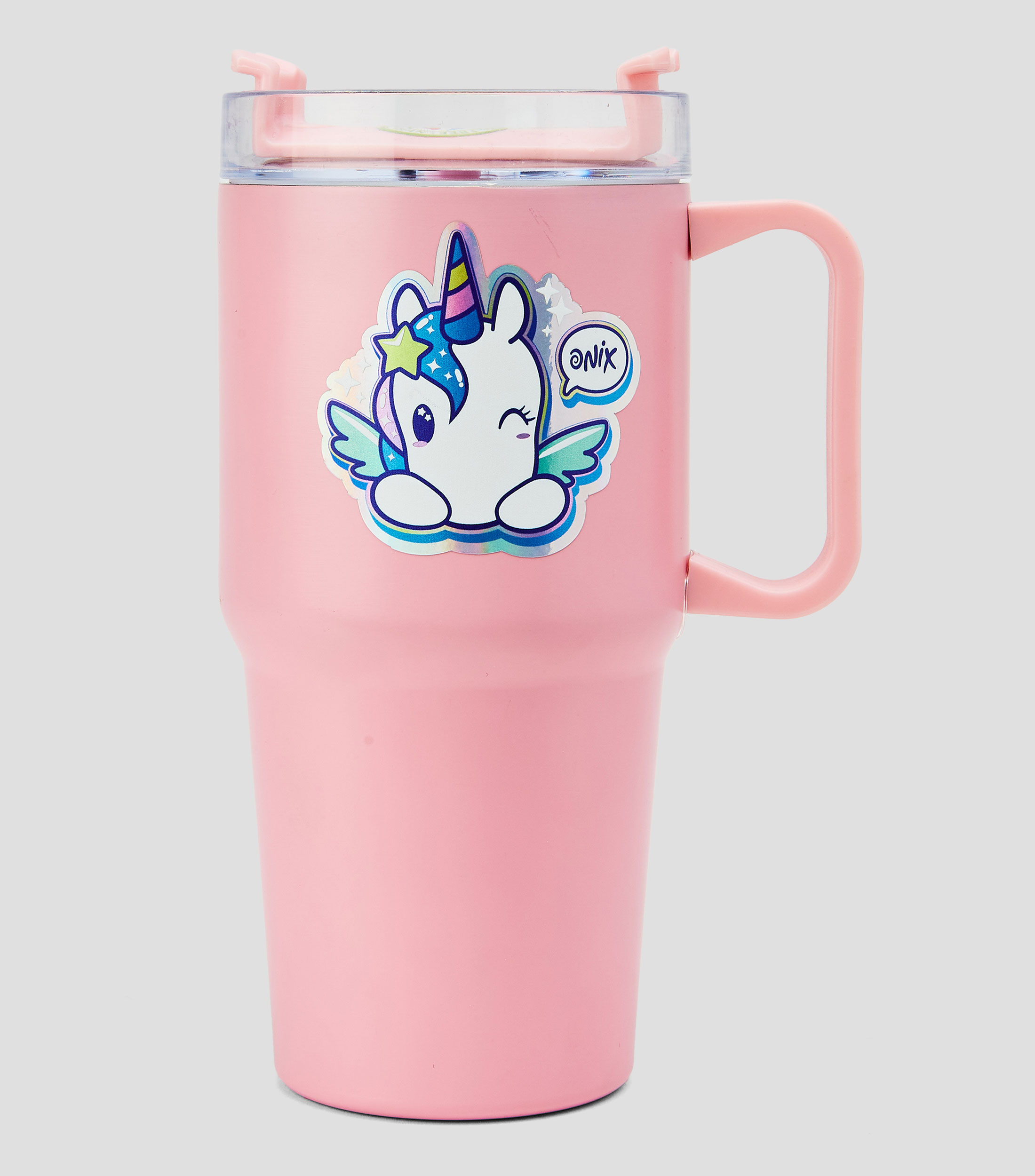 Vaso con tapa Brillos rosa